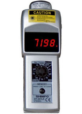 SHIMPO DT-207LR Digital Handheld Tachometer, LED, 6in wheel-
